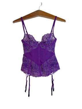 Adore Me Miya Bustier Purple Corset Lingerie Top Size 32B Mesh Floral Whimsical